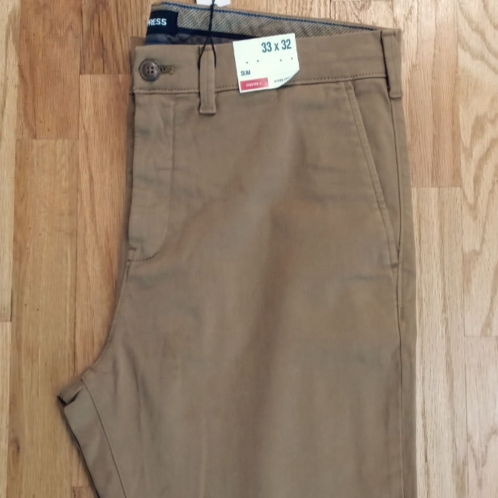 Express Mens Slim Stretch Khaki Pants 33x32